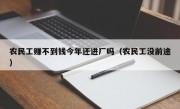 农民工赚不到钱今年还进厂吗（农民工没前途）